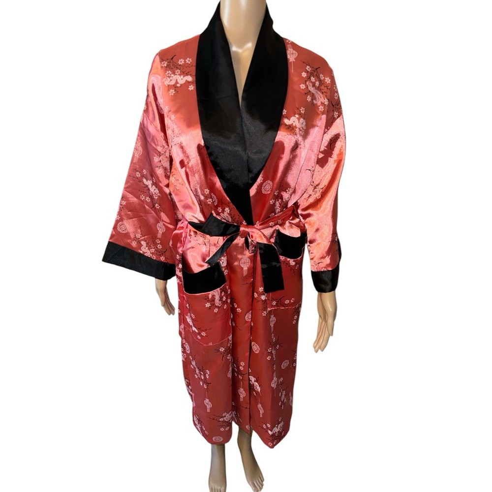 Robe Embroidered Dragon Reversible Asian Oriental Whimsigoth Floral Large‎ VTG